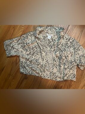 Cropped Beige Animal Print Button-Front Jacket